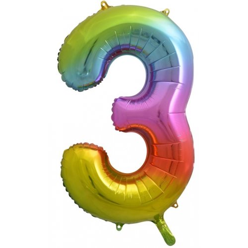 Number 3 Foil Balloon - Rainbow