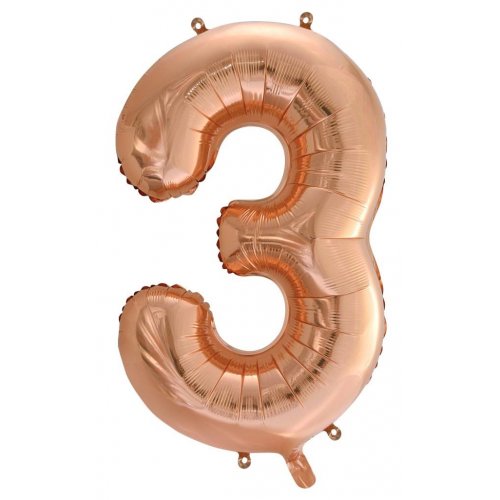 Number 3 Foil Balloon - Rose Gold