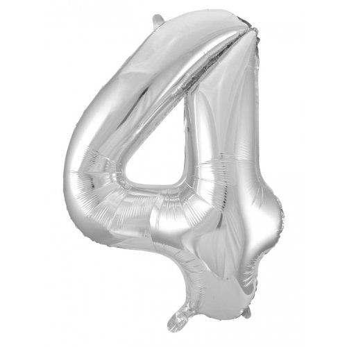 Number 4 Foil Balloon - Silver