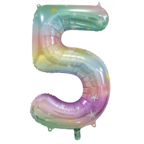 Number 5 Foil Balloon - Pastel Rainbow