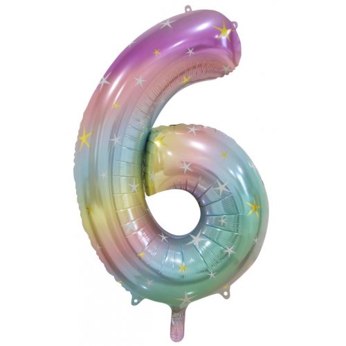 Number 6 Foil Balloon - Pastel Rainbow