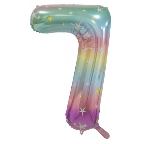 Number 7 Foil Balloon - Pastel Rainbow