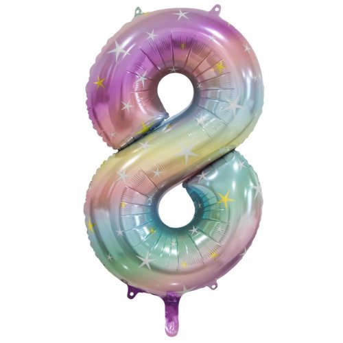 Number 8 Foil Balloon - Pastel Rainbow