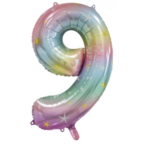 Number 9 Foil Balloon - Pastel Rainbow